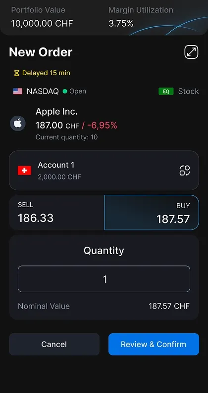 Screenshot of simple order entry variation